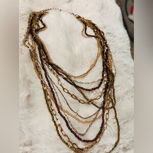 Elegant Multi-Layered Gold and Brown Necklace